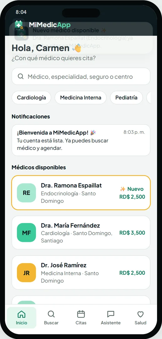App MiMedicApp: búsqueda de médicos con especialidad y precio de consulta